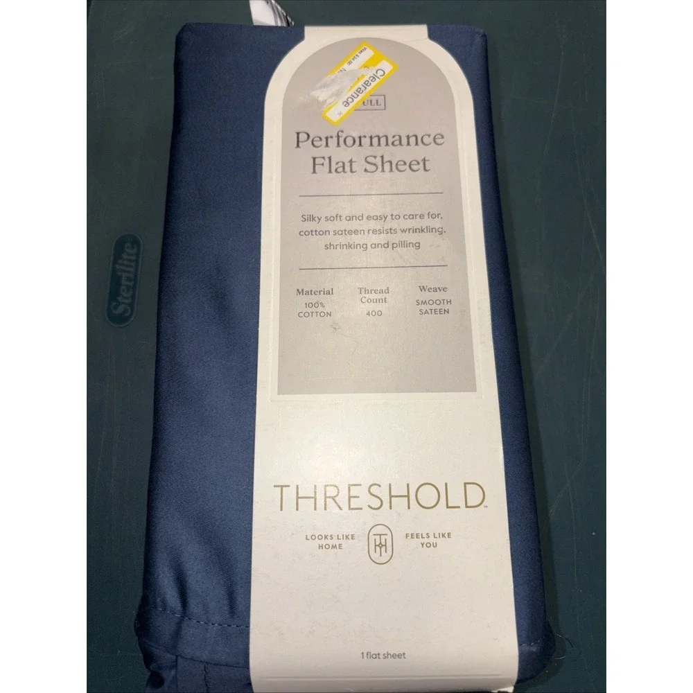 Threshold Performance Flat Cotton Sheet Full‎ Metallic Blue 400TC